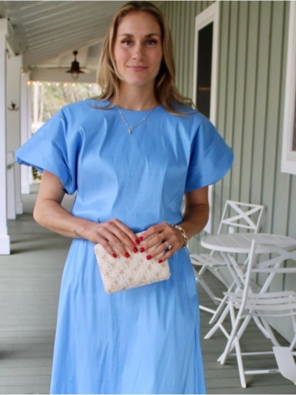 Adrienne Sky Blue Maxi Dress with Short Sleeves